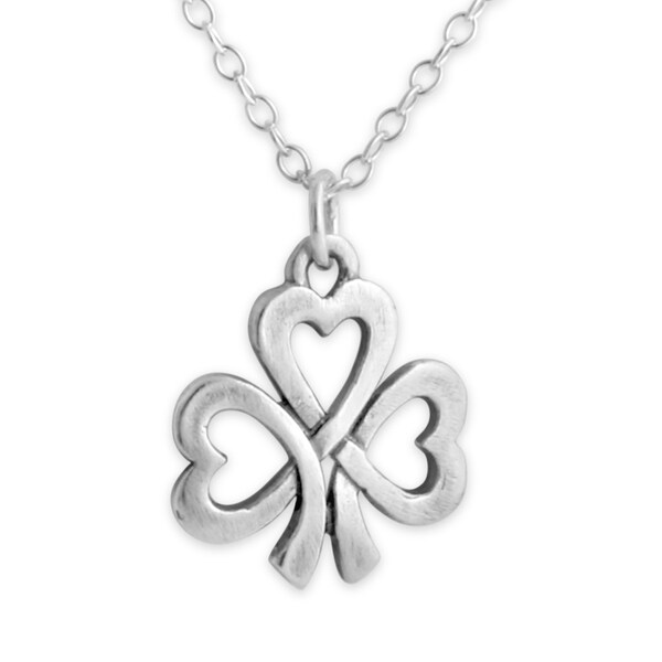 Open Hearts of Shamrock 3 Leaf Love Clover Plant Symbol of Ireland Irish Lucky Charm Pendant Necklace 925 Sterling Silver  N0141S