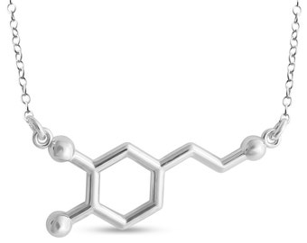 Dopamine Molecule Pleasure Hormone Chemical Structure Charm Pendant Jump Ring Necklace 925 Sterling Silver  N0802S