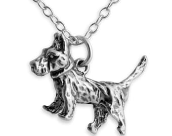 Solid 3D Cute Terrier Dog Puppy Pet Animal Charm Pendant Necklace 925 Sterling Silver  N0031S