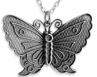 Big Monarch Butterfly Flying Insect Bug Symbol of Transformation Charm Pendant Necklace 925 Sterling Silver  N0240S