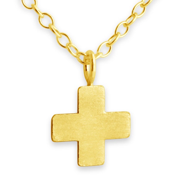 Simple Tiny Greek Cross St. George's Symbol Plus Sign Shape Charm Pendant Necklace #14K Gold Plated over 925 Sterling Silver  N0238G