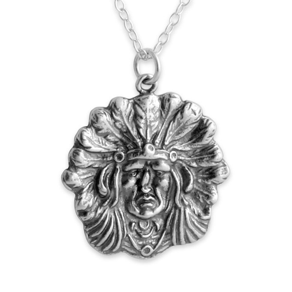 Native American Indian Chief Warrior Charm Pendant Necklace 925 Sterling Silver  N0239S