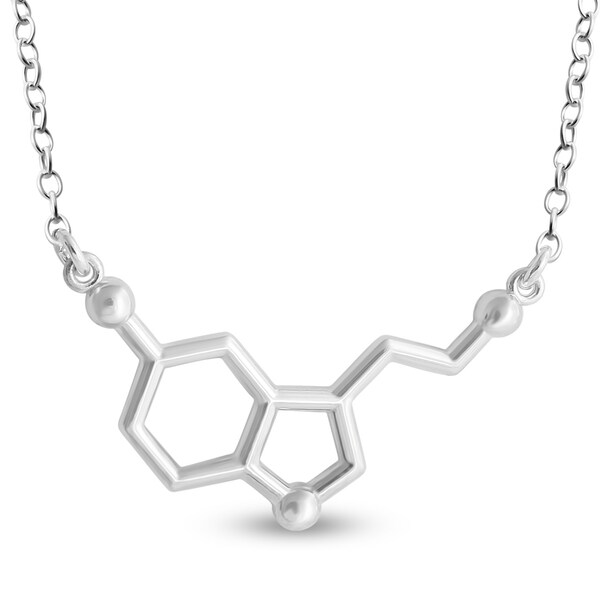 Serotonin Molecule Happy Hormone Chemical Structure Charm Pendant Jump Ring Necklace 925 Sterling Silver  N0803S
