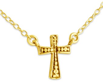 Holy Cross Christian Religious Symbol Double Sided Jump Ring Charm Pendant Necklace #14K Gold Plated over 925 Sterling Silver #Azaggi N0422G