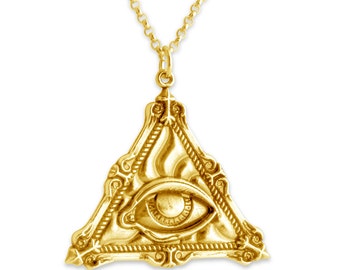 Illuminati Eye Charm Pendant Necklace #14K Gold Plated over 925 Sterling Silver  N0385G