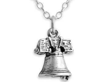 3D Liberty Bell Symbol of American Independence Philadelphia PA State Patriotic Charm Pendant Necklace 925 Sterling Silver  N0088S