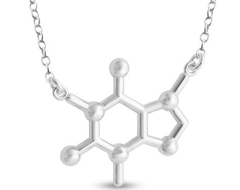 Caffeine Molecule Chemical Structure Charm Pendant Jump Ring Necklace 925 Sterling Silver  N0805S