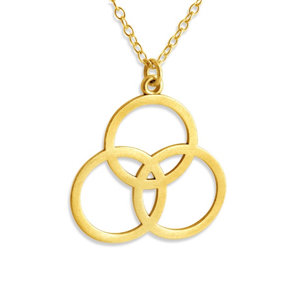 Borromean Rings 3 Circles Symbol of the Christian Trinity Charm Pendant Necklace #14K Gold Plated over 925 Sterling Silver  N0194G