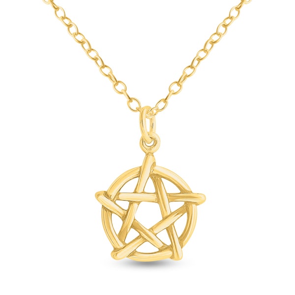 Pentagram Pentacle Star Charm Pendant Necklace #14K Gold Plated over 925 Sterling Silver  N0881G
