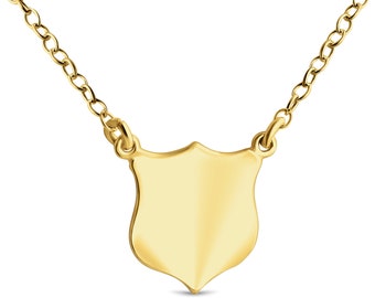 Solid Shield Silhouette Charm Pendant Jump Ring Necklace #14K Gold Plated over 925 Sterling Silver  N0781G