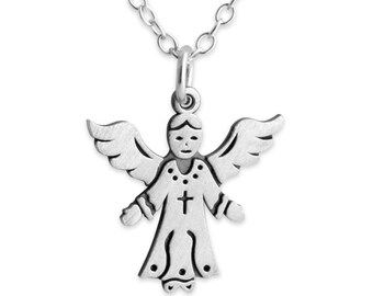 Christian Angel Savior Charm Pendant Necklace 925 Sterling Silver  N0342S