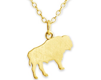 Buffalo Bison Bull Silhouette Animal Taurus Zodiac Sign Charm Pendant Necklace #14K Gold Plated over 925 Sterling Silver  N0376G