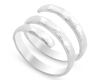 Hammered Spiral Triple Wrap Ring 925 Sterling Silver  R0845S