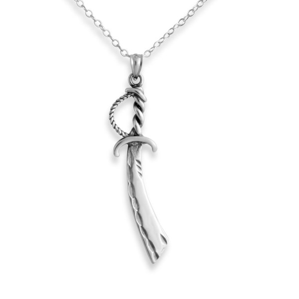 Royal Curved Sword Scimitar Sabre Cold Weapon Medieval Fighting Knight Warrior Charm Pendant Necklace 925 Sterling Silver  N0206S