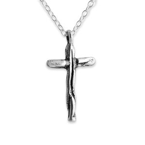 Twig Holy Cross Christian Religious Symbol of the Crucifixion of Jesus Charm Pendant Necklace 925 Sterling Silver  N0329S