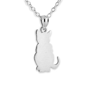 Cute Kitty Cat Silhouette Pet Animal Charm Pendant Necklace 925 Sterling Silver  N0343S