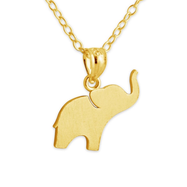 Cute Elephant Animal Silhouette Symbol of Good Fortune Charm Pendant Necklace #14K Gold Plated over 925 Sterling Silver  N0348G