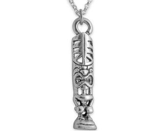 Hawaiian Tiki God Pendant Necklace 925 