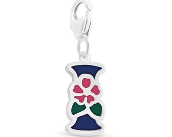 Enameled Initial Letter I with Flower Multi Colors Charm Pendant with a Lobster Claw Clasp #925 Sterling Silver #Azaggi P0854S_I_pc