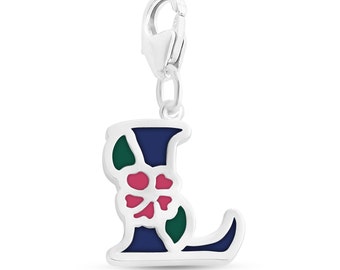 Enameled Initial Letter L with Flower Multi Colors Charm Pendant with a Lobster Claw Clasp #925 Sterling Silver #Azaggi P0854S_L_pc