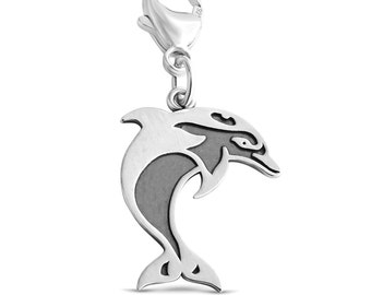 Swimming Dolphin Marine Animal Symbol of Inner Strength Charm Pendant with a Lobster Claw Clasp 925 Sterling Silver  P0346S_pc