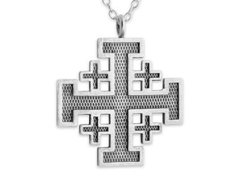 Jerusalem Crusaders Cross Outlined 5 Greek Crosses Medieval Religious Charm Pendant Necklace 925 Sterling Silver  N0265S