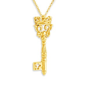 Vintage Key with Crown Royal Charm Pendant Necklace #14K Gold Plated over 925 Sterling Silver  N0253G