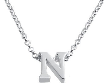 Initial Letter N Personalized Letters Serif Font Pendant Necklace #925 Sterling Silver #Azaggi N0597S_N