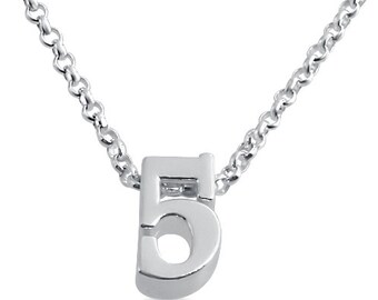 Number Five ( 5 ) Symbol Serif Charm Font Charm Pendant Necklace #925 Sterling Silver #Azaggi N0597S_5