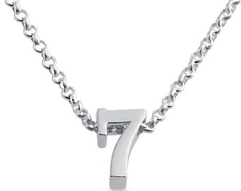 Number Seven ( 7 ) Symbol Serif Font Charm Pendant Necklace #925 Sterling Silver #Azaggi N0597S_7