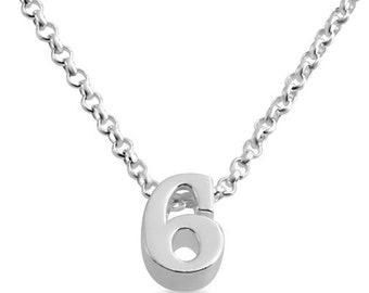 Number Six ( 6 ) Symbol Serif Font Charm Pendant Necklace #925 Sterling Silver #Azaggi N0597S_6