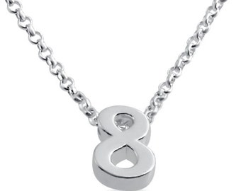 Number Eight ( 8 ) Symbol Serif Font Charm Pendant Necklace #925 Sterling Silver #Azaggi N0597S_8