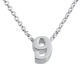 Number Nine ( 9 ) Symbol Serif Font Charm Pendant Necklace #925 Sterling Silver #Azaggi N0597S_9