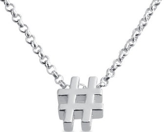 Wishrocks Hashtag Symbol Number Sign Pendant Necklace in 14K Gold Over Sterling Silver Wishrocks Hashtag Symbol Number Sign Pendant Necklace in 14K Gold Over Sterling Silver