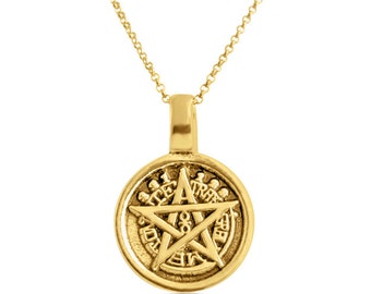Tetragrammaton Pentagram 5-Sided Star Amulet Pendant Necklace #14K Gold Plated over 925 Sterling Silver  N0652G