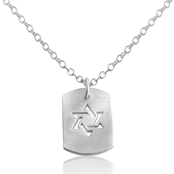 Star of David Jewish Religious Symbol Hexagram Geometric Shape Dog Tag Charm Pendant Necklace 925 Sterling Silver  N0704S