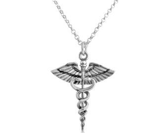 Caduceus Symbol of Medicine Charm Pendant Necklace for Doctors | Etsy