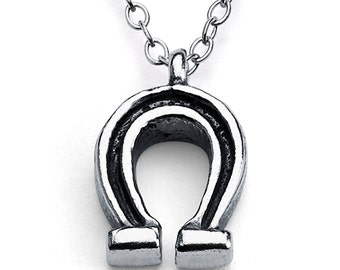 Tiny Lucky Horseshoe Horse Hoof Animal Shoe Symbol of Good Luck Double Sided Charm Pendant Necklace 925 Sterling Silver  N0010S