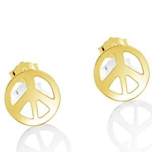 Peace Sign Hippie Symbol Stud Earrings 14K Gold Plated over 925 Sterling Silver E0716G image 1