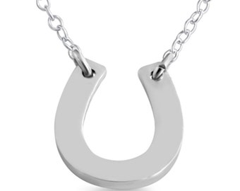 Sideways Simple Lucky Horseshoe Horse Hoof Animal Shoe Symbol of Good Luck Charm Pendant Necklace 925 Sterling Silver  N0121S