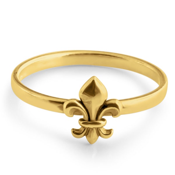 Fleur de Lis French Lily Flower European Royal Symbol Stackable Ring #14K Gold Plated over 925 Sterling Silver  R0532G