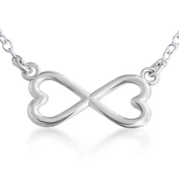 Sideways 2 Open Twin Hearts Infinity Symbol Love Forever Romantic Sweetheart Charm Pendant Necklace 925 Sterling Silver  N0170S