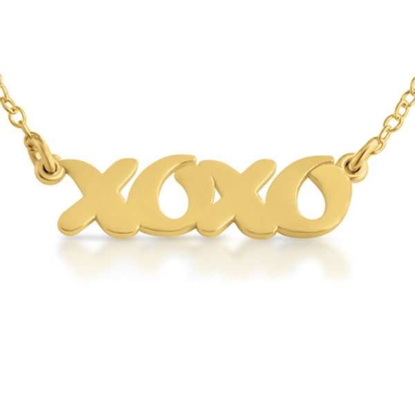 Script Word XOXO Hugs and Kisses Abbreviation Charm Pendant Jump Ring Necklace #14K Gold Plated over 925 Sterling Silver  N0349G
