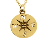Big Sailor Compass Rose of the Winds Direction Nautical Charm Pendant Necklace 14K Gold Plated over 925 Sterling Silver Azaggi N0175G