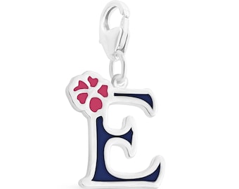 Enameled Initial Letter E with Flower Multi Colors Charm Pendant with a Lobster Claw Clasp #925 Sterling Silver #Azaggi P0854S_E_pc