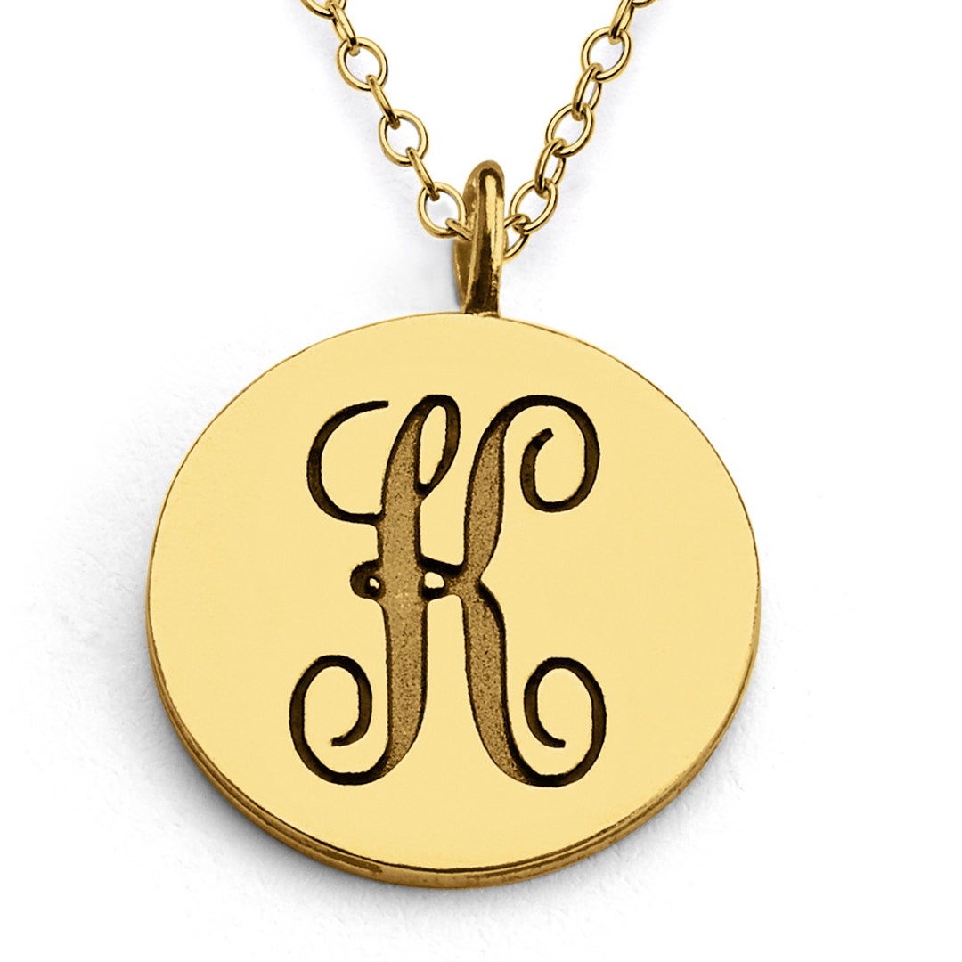 Scripted Initial Letter K Coin Charm Pendant Necklace 14K Etsy
