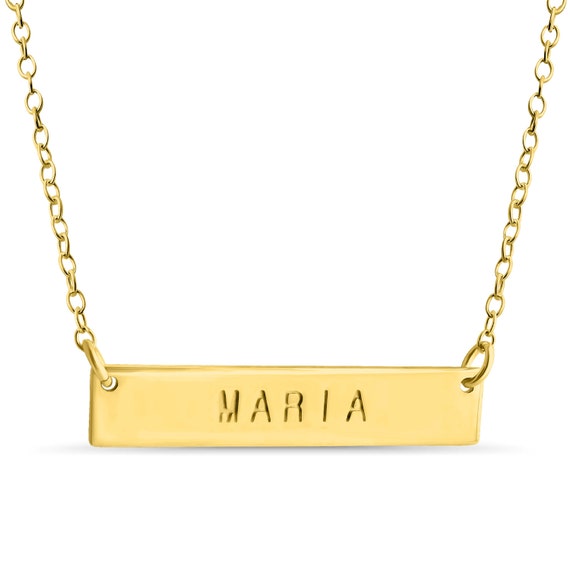 Name Bar Maria Charm Pendant Jump Ring Necklace 14K Gold - Etsy Canada