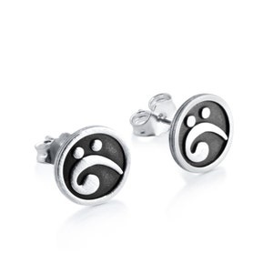 Bass Clef Symbol Disc F Musical Note Music Sound Musician's Written Language Post Stud Earrings 925 Sterling Silver  E0248S