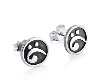 Bass Clef Symbol Disc F Musical Note Music Sound Musician's Written Language Post Stud Earrings 925 Sterling Silver  E0248S
