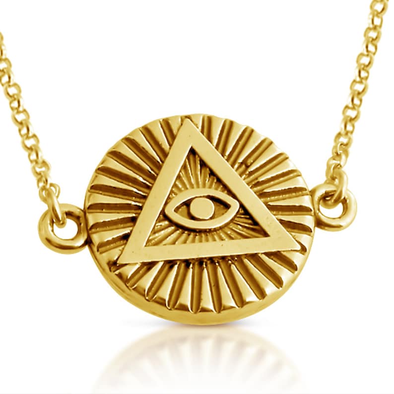AZAGGI Gold Plated Sterling Silver Handcrafted Illuminati Circle Pendant Necklace 12